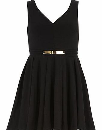 Womens Mela Black Belted V Neck Dress- Black