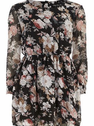 Womens Mela Black Floral Print Dress- Black