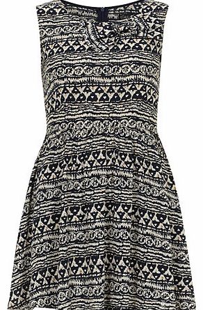 Womens Mela Navy Patterned Side Bow Dress- Blue