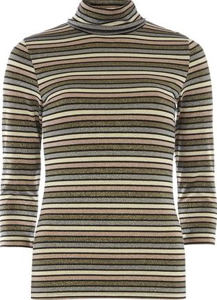 Dorothy Perkins, 1134[^]262015000707129 Womens Metallic Stripe Roll Neck Jersey Top-