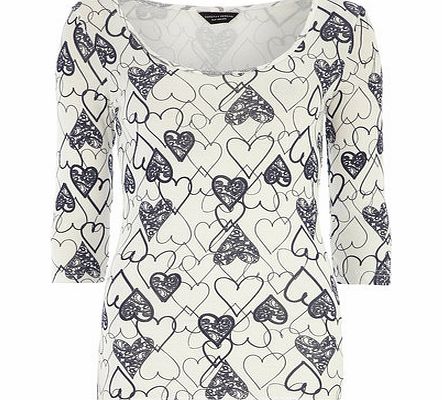 Dorothy Perkins Womens Mixed Heart 3/4 Scoop Top- Navy DP56387282