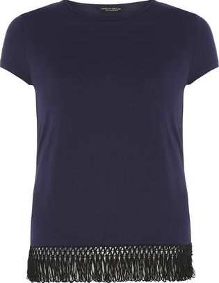 Dorothy Perkins, 1134[^]262015000709504 Womens Navy fringe hem T shirt- Navy DP56452923