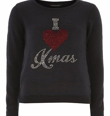 Dorothy Perkins Womens Navy ``I Love Xmas`` Jumper- Blue