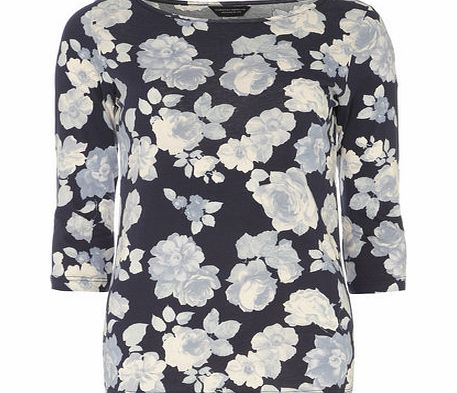 Dorothy Perkins Womens Navy Rose 3/4 Sleeve Scoop Top- Navy