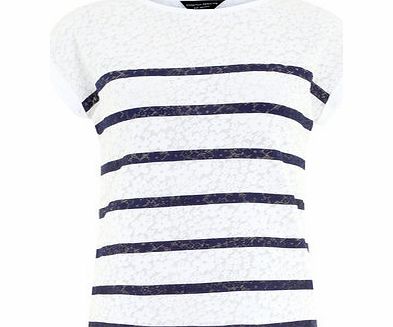 Dorothy Perkins Womens Navy Stripe Burnout Tee- Navy DP56397582