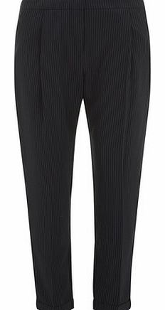 Womens Navy/white Stripe Peg Trousers- Navy