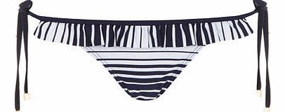 Womens Navy/White Stripe Ruffle Tie Side