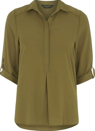 Dorothy Perkins, 1134[^]262015000708113 Womens Olive green Collar Rollsleeve Shirt-