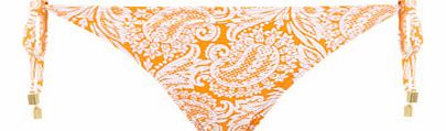 Womens Orange Paisley Tie Side Bikini Bottoms-