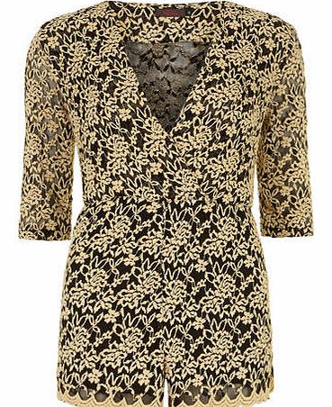 Womens Petals Black Gold Lace Playsuit- Black