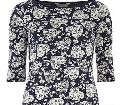 Dorothy Perkins Womens Petite 3/4 sleeve printed tee- Blue