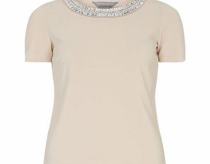 Dorothy Perkins Womens Petite blush embellished crepe tee- Pink