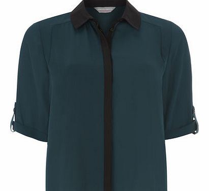 Dorothy Perkins Womens Petite contrast roll sleeve shirt- Green