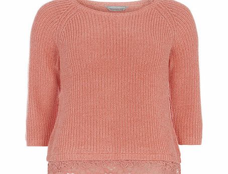 Dorothy Perkins Womens Petite crochet hem jumper- Coral DP79284916