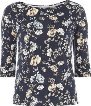 Dorothy Perkins, 1134[^]262015000705691 Womens Petite floral 3/4 sleeve tee- Blue