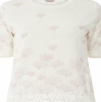 Dorothy Perkins Womens Petite floral lace hem jumper- White