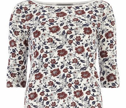 Dorothy Perkins Womens Petite ivory printed 3/4 tee- Ivory