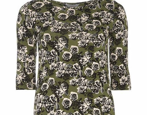 Dorothy Perkins Womens Petite printed 3/4 sleeve tee- Khaki