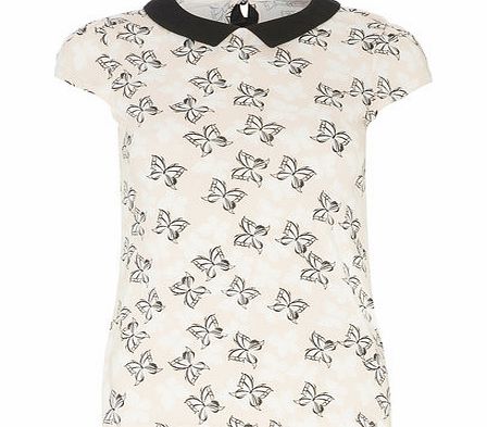 Dorothy Perkins Womens Petite printed collar tee- Pink DP79289815