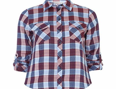 Dorothy Perkins Womens Petite red check shirt- Blue DP79296423