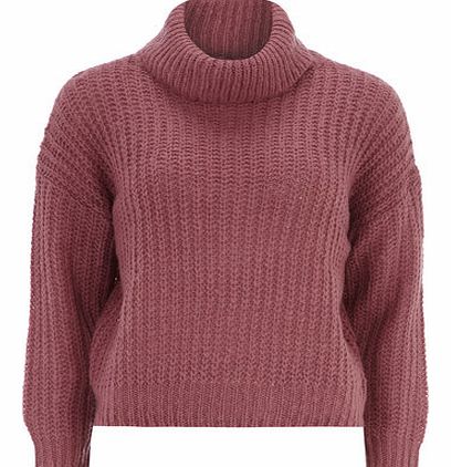 Womens Petite rose roll neck jumper- Rose