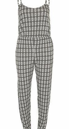 Womens Printed jersey jumpsuit- Black DP07253403