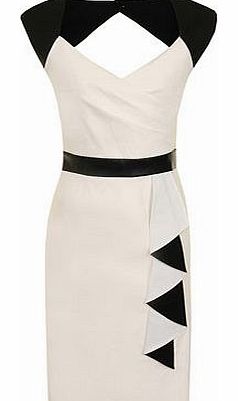 Womens PU asymmetric ruffle dress- Cream