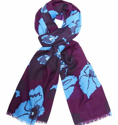 Womens Purple New Boho Floral Scarf- Purple