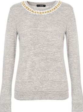 Dorothy Perkins, 1134[^]262015000710022 Womens Quiz Pearl Neck Jumper- Grey DP08000354