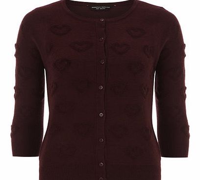 Dorothy Perkins Womens Red heart embossed cardigan- Burgundy