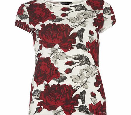 Dorothy Perkins Womens Red Large Bud Tee- Ivory DP56390526