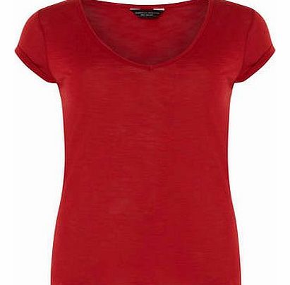 Womens Red V neck slubby tee- Red DP56354312