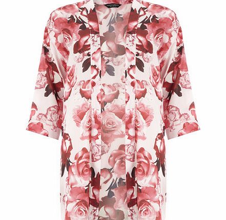 Dorothy Perkins Womens Rose Print Red Kimono- Red DP05489912