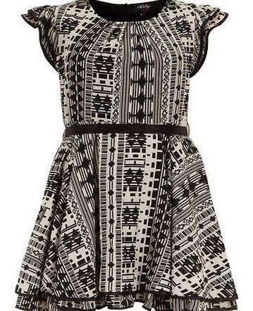 Womens Rubys Closet Black White Aztec Dress-