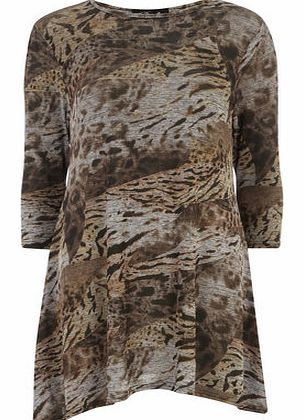 Womens Rubys Closet Brown Animal Print Tunic