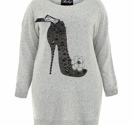 Womens Rubys Closet Grey Shoe Knitwear Jumper-