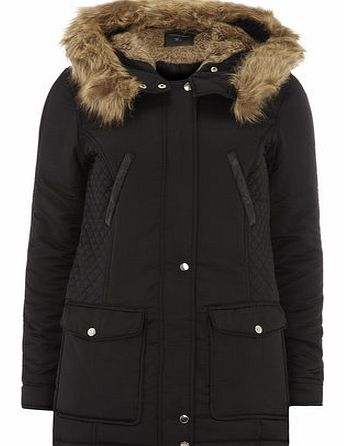 Womens Tall Black Faux Fur Parka- Black DP92264232