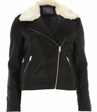 Womens Tall Faux Fur Collar Bonded Biker Jacket-