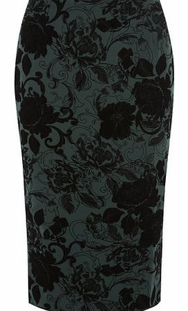 Dorothy Perkins Womens Tall green flocked skirt- Black/Green