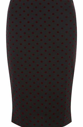 Dorothy Perkins Womens Tall Red Spot Flock Pencil Skirt- Red