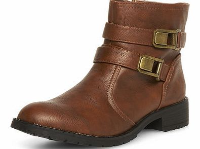 Womens Tan ankle biker boots- Tan DP22243212