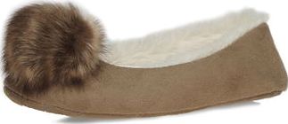 Dorothy Perkins, 1134[^]262015000712045 Womens Tan pompom ballerina slippers- Tan