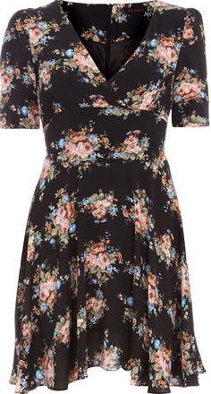 Dorothy Perkins, 1134[^]262015000709418 Womens Tenki Black Flower Dress- Black DP61100485