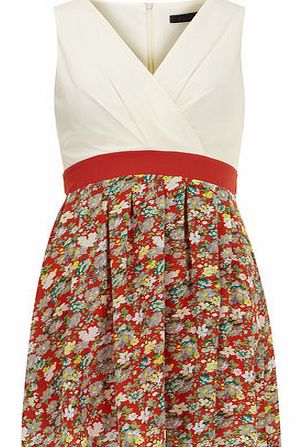 Womens Tenki Red V Neck Flower Dress- Red