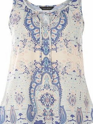 Dorothy Perkins Womens Tile print tie front top- Blue DP56417850