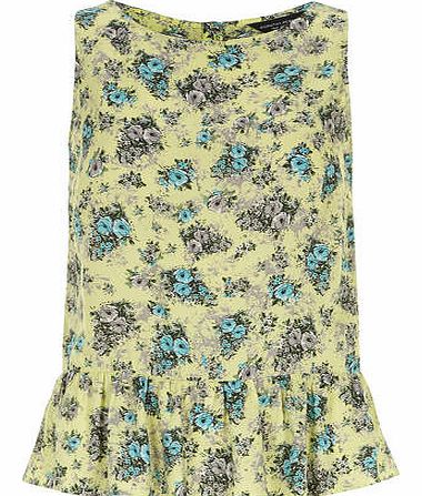 Womens Turquoise Ditsy Floral Peplum Hem Top-