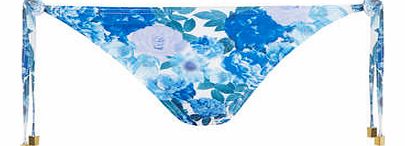 Womens White/Blue Floral Tie Side Bikini