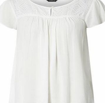 Dorothy Perkins Womens White Broderie Yoke Top- White DP67210382