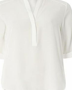 Dorothy Perkins Womens White Collarless Rollsleeve Top- White