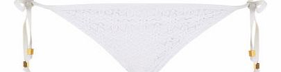 Womens White Crochet Tie Side Bikini Bottoms-